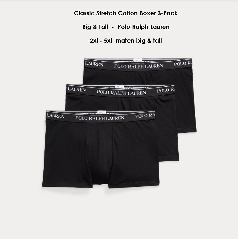 Polo Ralph Lauren Big & Tall 3-Pack Trunks Zwart - Grote Maten Ondergoed