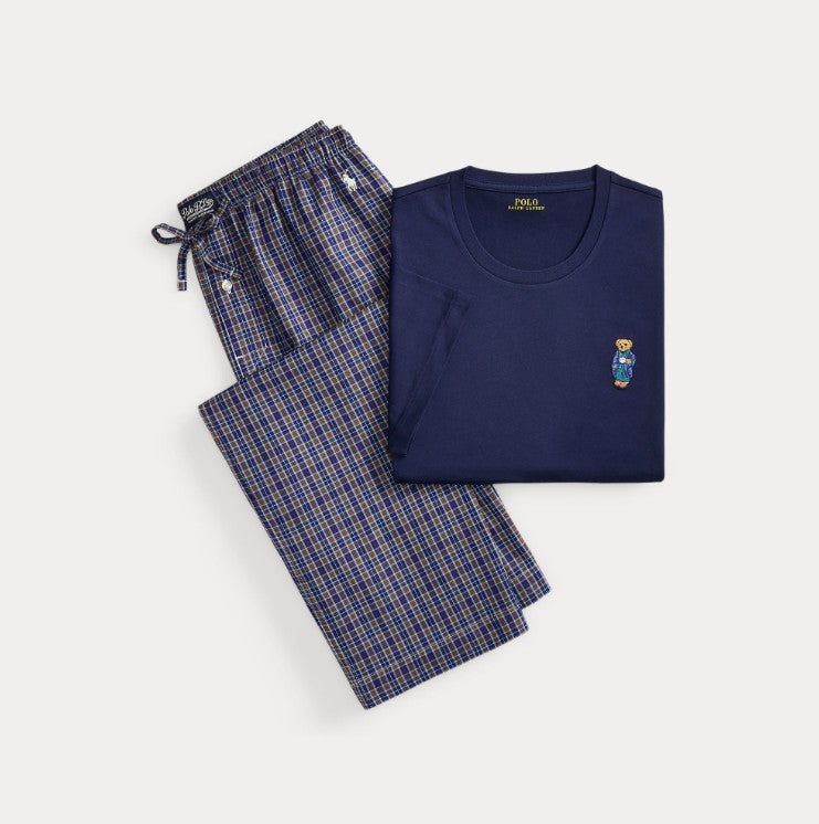 polo ralph lauren pyjama bear navy blu plaid brown lingeriemission.nl